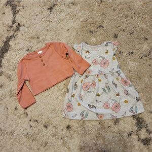 NWOT Carter's baby girl grey floral dress with pink cardigan